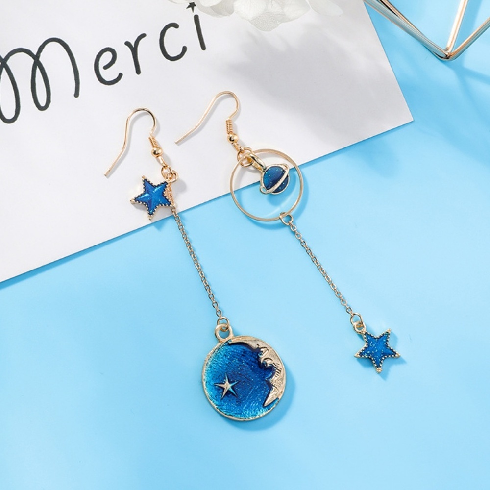 NEW Galaxy  Style Blue Star Handmade Earrings - Picture 2 of 3
